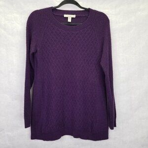 Lark & Ro Cashmere Sweater Womens M Crew Neck Diamond Cable Knit Purple Pullover